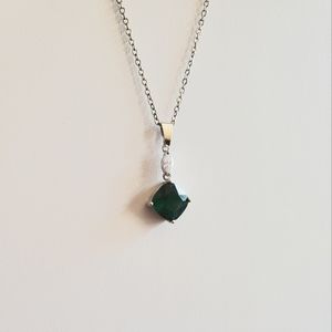 Princess cut Emerald Fashion Necklace with crystal accent